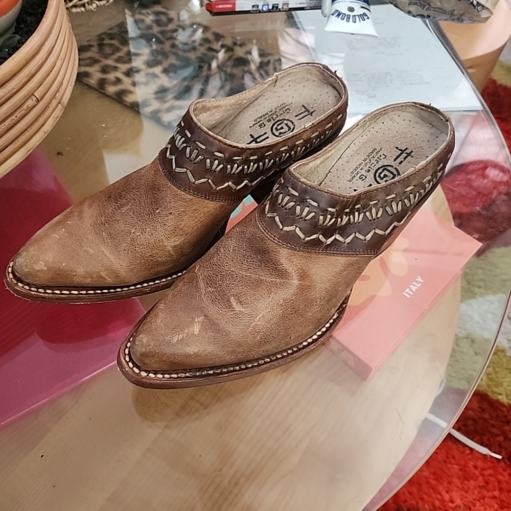 Circle G by Corral Leather Woven Mules  Booties 6 Brown Anthropologie Tan